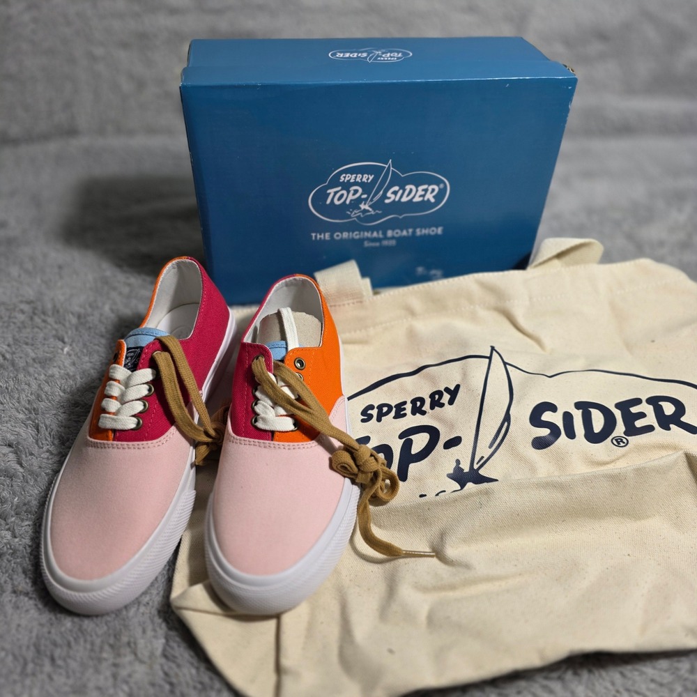 Sperry Top Sider Cloud Pink Colorblock Boat Sneakers M 4 Women 6 + Canvas‎ Bag